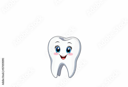 Cartoon tooth character smiling with cute eyes and rosy cheeks  