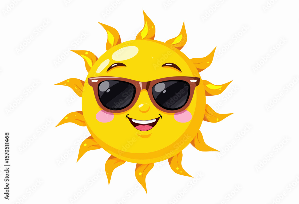 Cartoon sun wearing sunglasses and smiling cheerfully Cartoon sun wearing sunglasses and smiling cheerfully