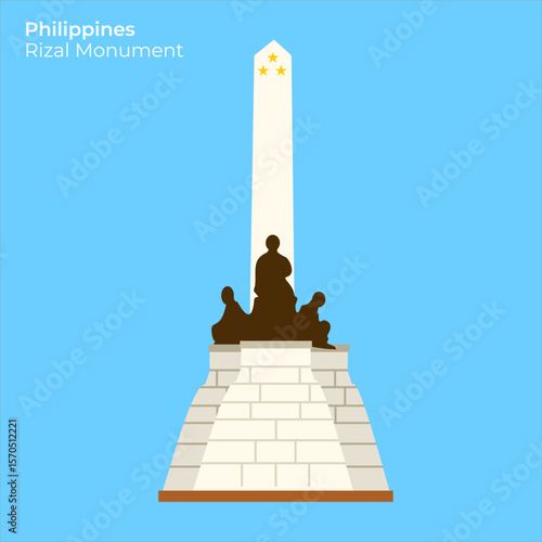 Vector Illustration of Rizal Monument in Manila’s Rizal Park,dedicated to Philippine national hero Rizal. suitable for heritage and national identity design, flat art design style.