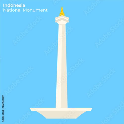 Vector Illustration of National Monument (Monas), an Indonesian landmark, Symbol of independence and Jakarta's identity, 
   popular in official and historical imagery, flat art design style.
