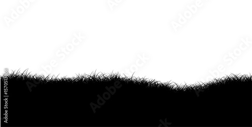 Silhouette of grass field border illustration on transparent background.