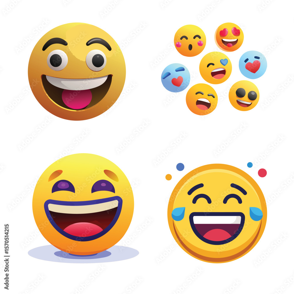 Fototapeta premium Smiley Face Emoji Icon Set – Happy, Sad, and Emotional Expression Symbols