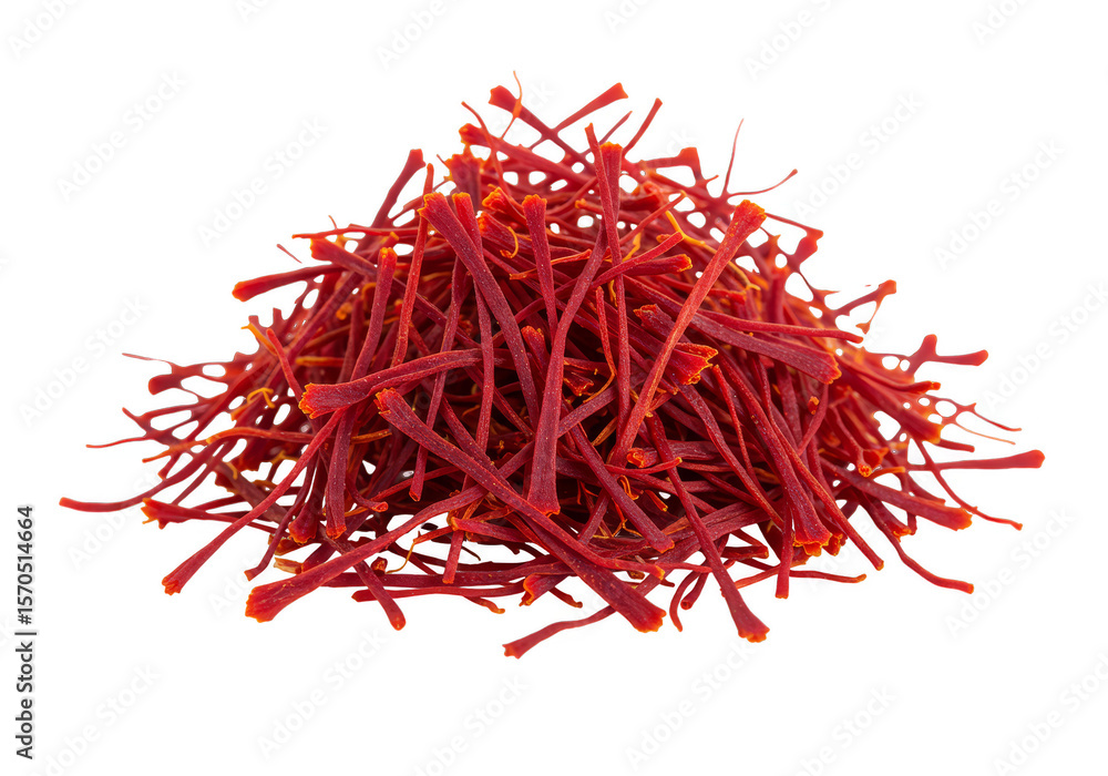 Naklejka premium Isolated Pile of Aromatic Red Saffron Spice Food Ingredient Seasoning