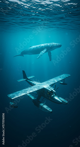 Wallpaper Mural Submerged Serenity A Humpback Whale and Seaplane Encounter Torontodigital.ca