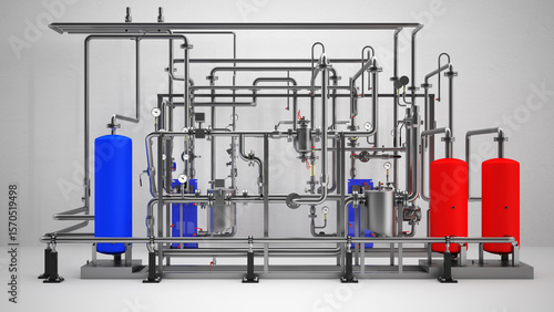 Industrial Boiler Room – Large-Scale 3D Rendering of Mechanical Equipment and Piping System