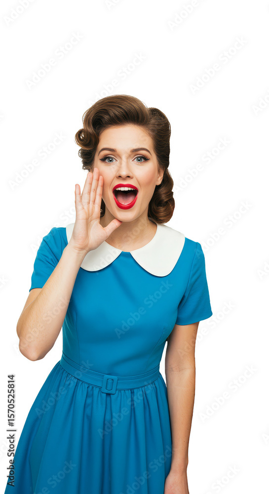 Isolated Transparent PNG of Announcing Retro Woman in Blue Dress Isolated Transparent PNG of Announcing Retro Woman in Blue Dress