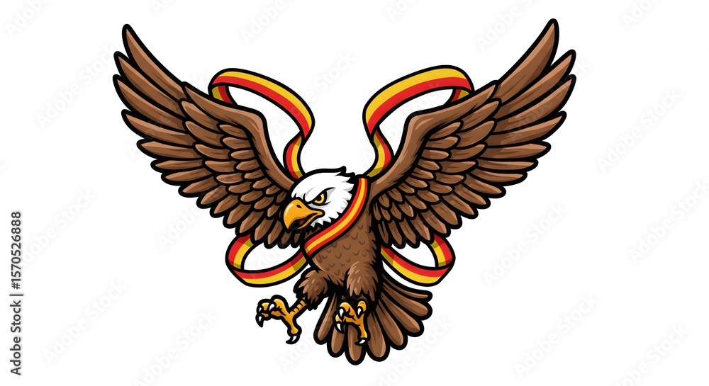 Fototapeta premium Majestic eagle with wings spread and flag accents