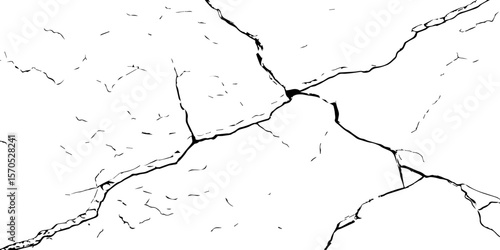 "High-contrast cracked wall texture with black fracture lines on a white background. Perfect for distressed effects, backgrounds, aged surfaces, grunge art, and abstract design elements"