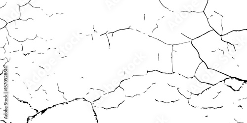 "High-contrast cracked wall texture with black fracture lines on a white background. Perfect for distressed effects, backgrounds, aged surfaces, grunge art, and abstract design elements"