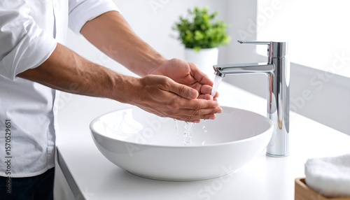 Man washing hands in bathroom sink (3)