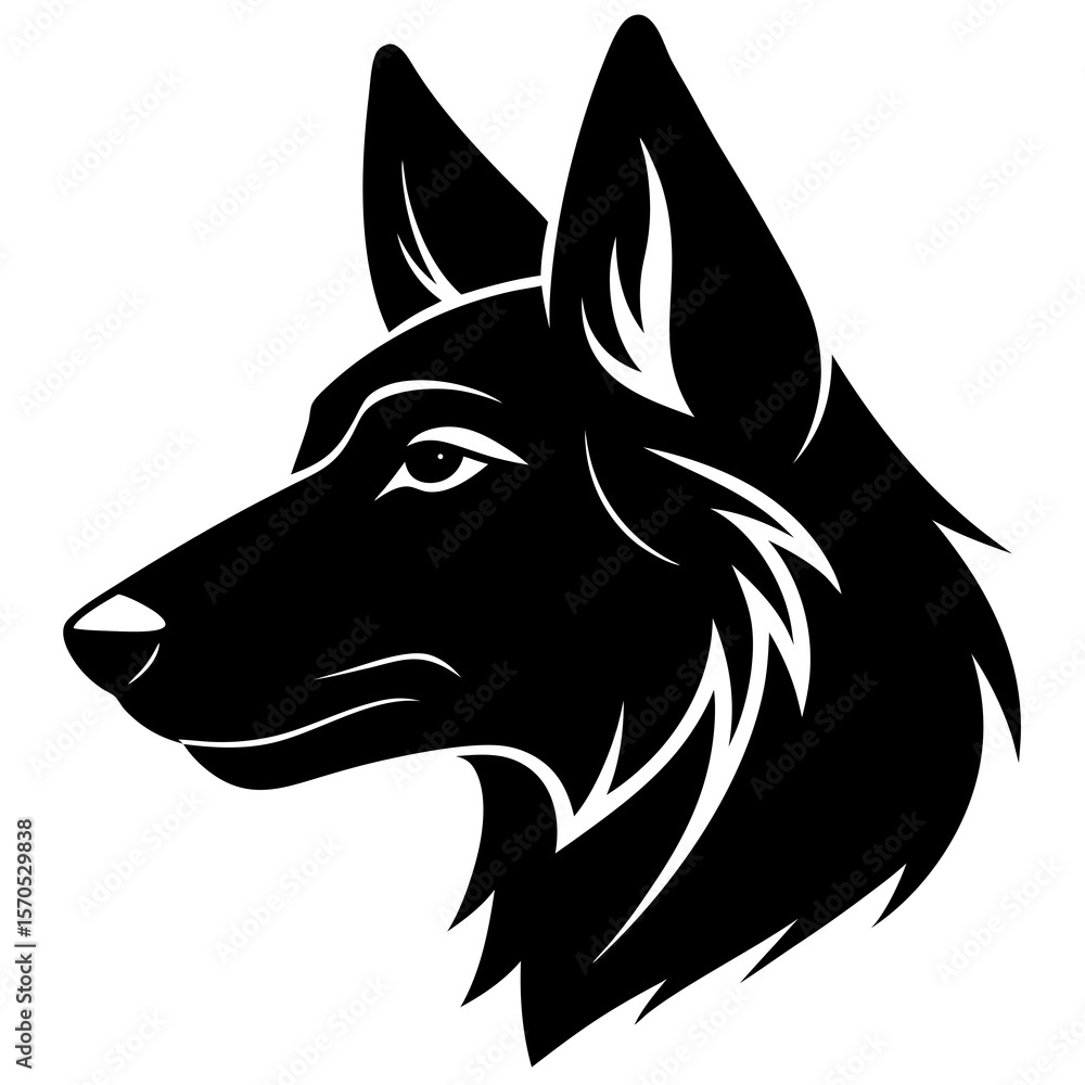 Naklejka premium Stylized black silhouette of a german shepherd dog head in profile