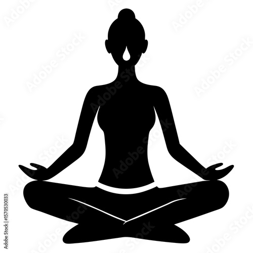 Silhouette of a woman meditating with a tear drop symbol on forehead