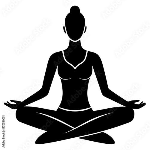 Silhouette of a woman meditating in a lotus pose with hands in mudra