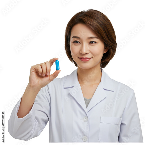 Professional Asian Doctor with Capsule Medicine Isolated Background