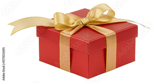 Red Present Box with Golden Ribbon Bow Celebration PNG Transparent