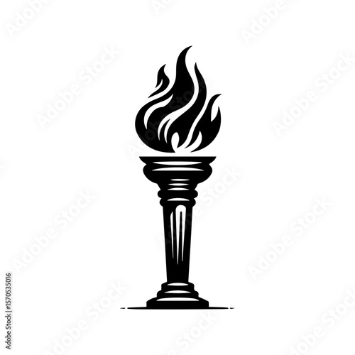 Vintage black and white torch design, classic style, ancient flame.