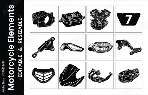 Motorcycle Spare Parts Vector Collection Editable Motorbike Elements Kit Automotive Icons