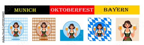 From the "oktoberfest" series,  girls with dirndl holds  with different variants of bavarian ornaments and backgrounds