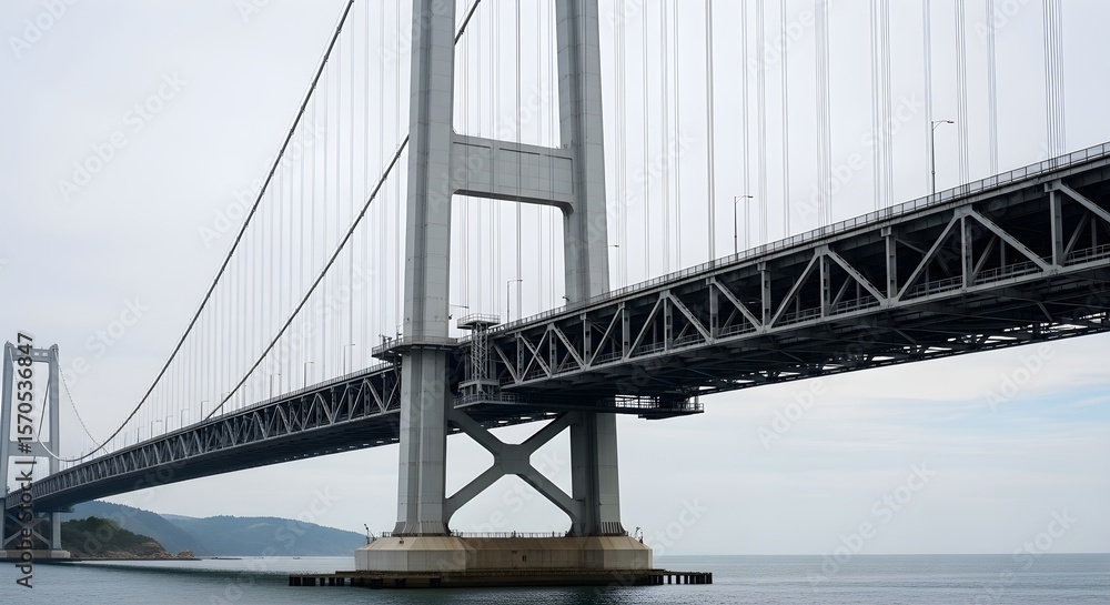 Naklejka premium Majestic Cable-Stayed Bridge Spanning the Waterway