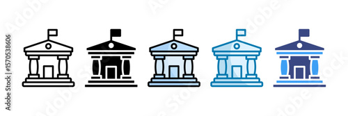 Government Building Icon Set Multiple Style Collection