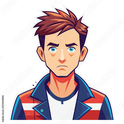 Stylized portrait of a young man with spiky hair and a leather jacket