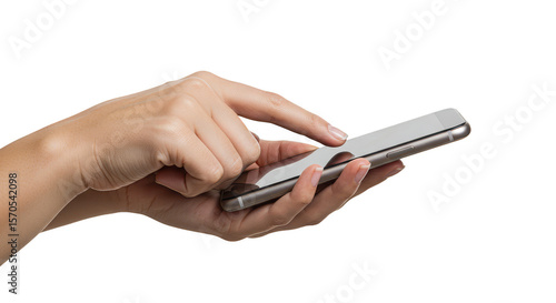 Using Silver Mobile Phone Touching Screen with Transparent Background