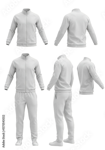 Sportswear Apparel White Tracksuit Fashionable Garment Mockup Isolated Clothing