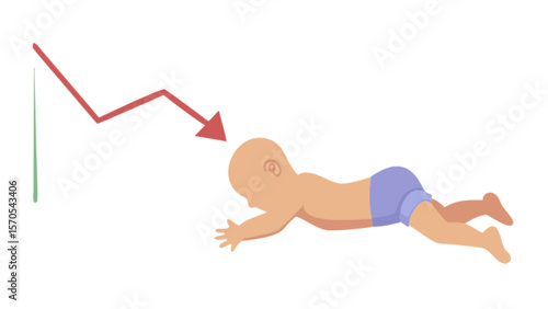 Baby crawling with arrow down