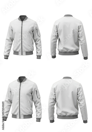 White Bomber Jacket Template Detailed Clothing Fashion Apparel Style 3D