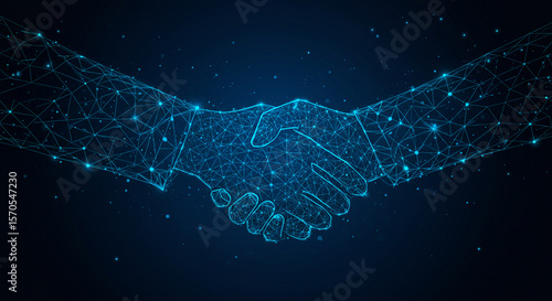 Digital handshake representing a futuristic business agreement and partnership