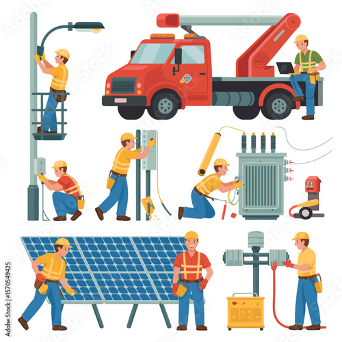 Utility Workers Performing Various Tasks