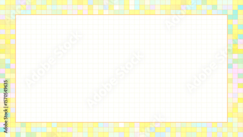 黄色の可愛いモザイクタイルの横長フレーム背景