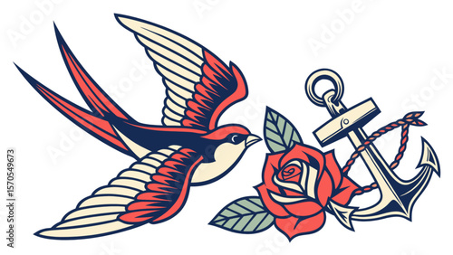 Swallow tattoo art with anchor
