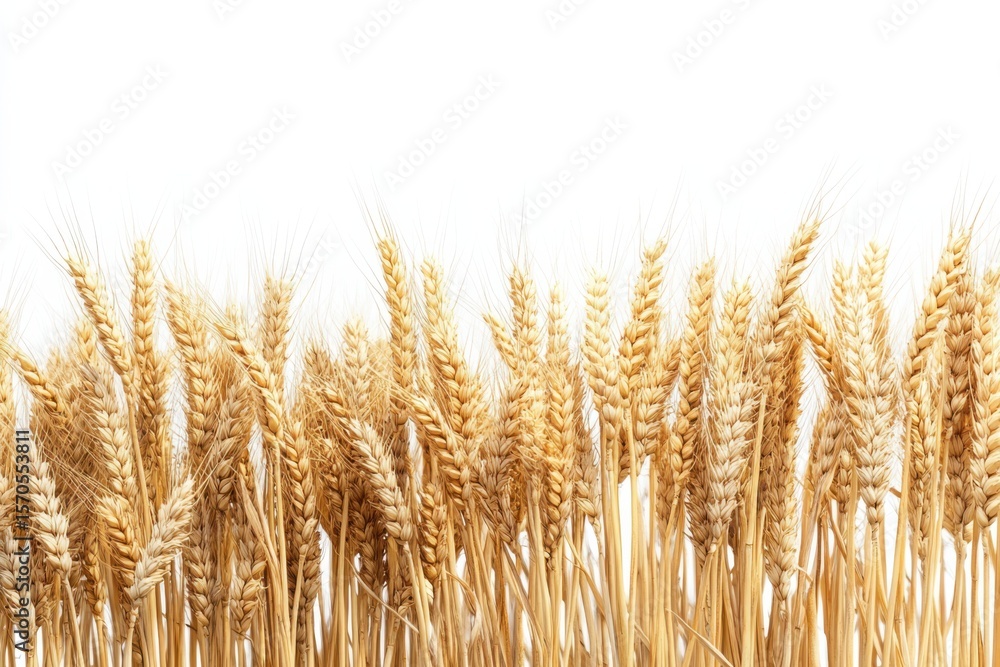 Fototapeta premium Golden wheat ears border, ripened grain crop background, rustic agriculture harvest concept for baking and food design isolated on Transparent Background