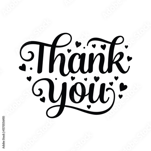 Thank You Calligraphy with Hearts  Printable SVG PNG JPG