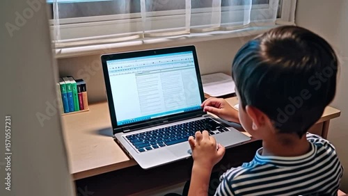 Child Studying Online at Home