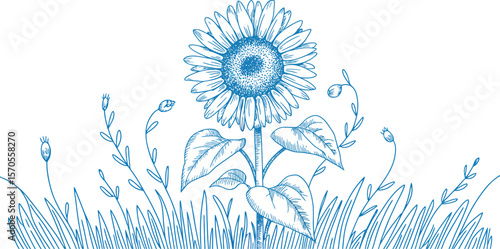 A cartoon frog sitting next to a daisy flower with a sun shining brightly in the background above it
