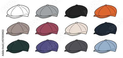 Various Colored Newsboy Caps Illustration