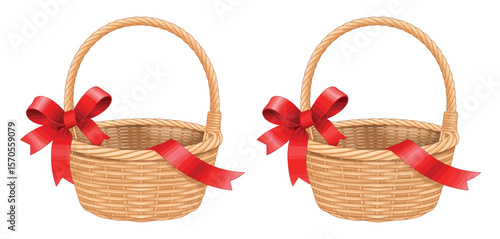 Two Empty Gift Baskets with Red Ribbons