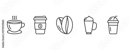 Coffee line icons, coffee cups, coffee beans, vector eps10 illustration