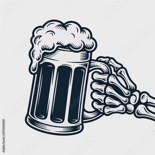 Skull Hand Holding Pint of Beer