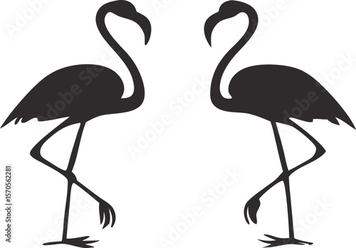 elegant black silhouettes of flamingos
