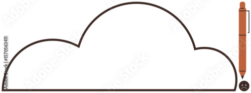 Cloud outline paired with a pen and happy face, symbolizing creativity, ideas, and imagination. Ideal for brainstorming, cloud storage, education, teamwork, innovation digital tools simple landing