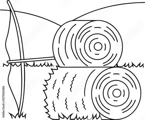 Rural landscape with hay bales and bow arrow vector