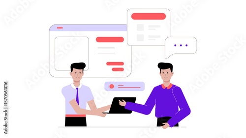 sales team presenting online product demo to potential leads flat vector illustration