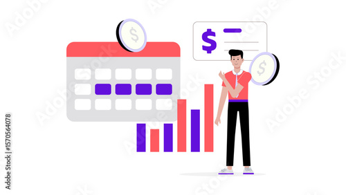 finance team checking monthly reports flat vector illustration