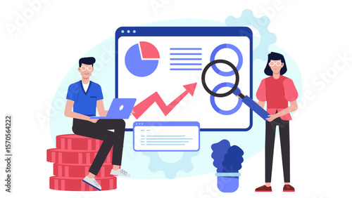 finance team auditing internal company budget flat vector illustration