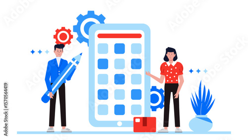 startup creating no-code app for internal tools flat vector illustration