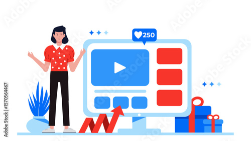 sales team presenting online product demo to potential leads flat vector illustration