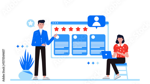 ux team reviewing usability feedback flat vector illustration